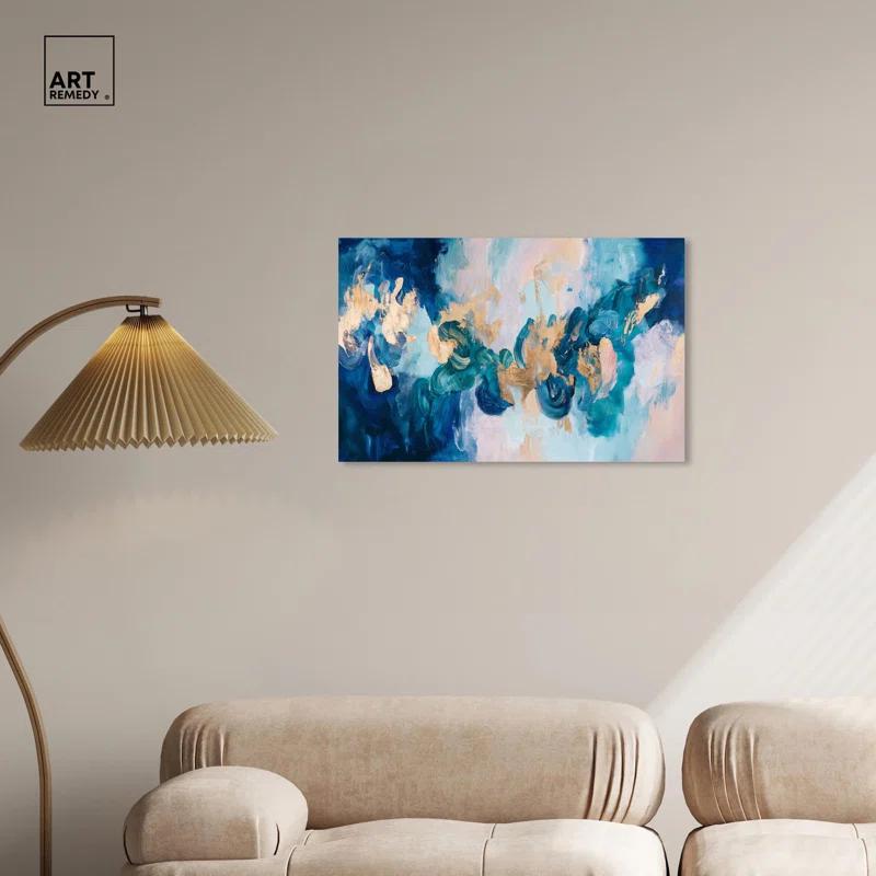 Art Remedy Golden and Aqua Land Canvas Blue Abstract Art by Art Remedy