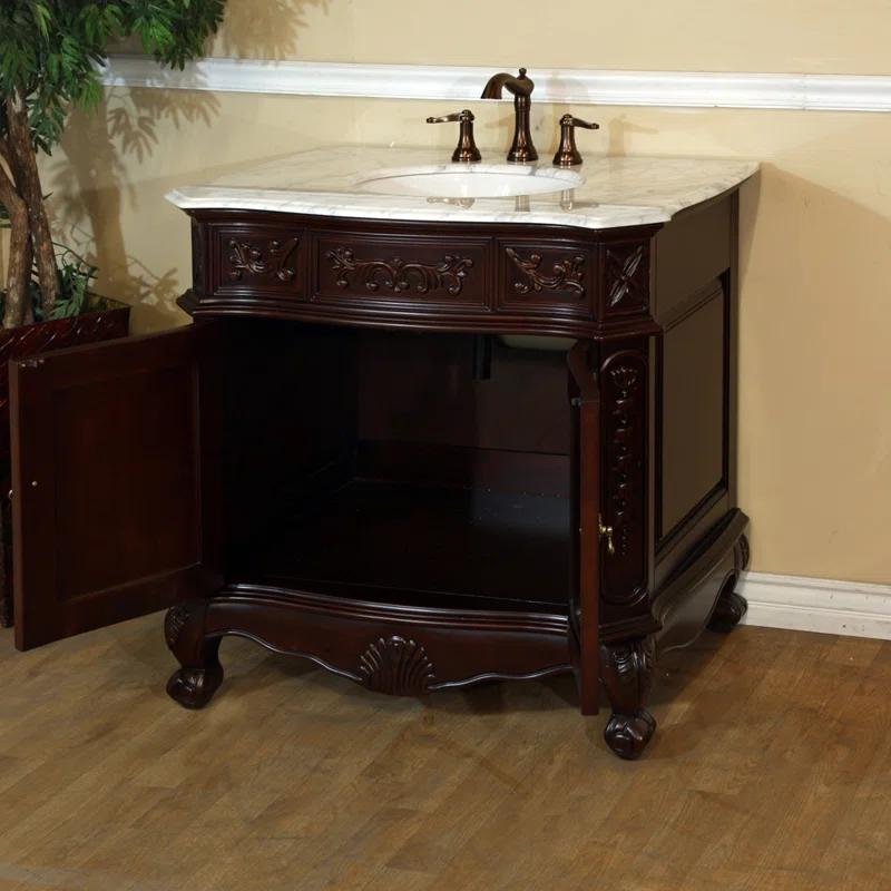 Bellaterra Home 34.6'' Single Bathroom Vanity with Carrara Marble Top