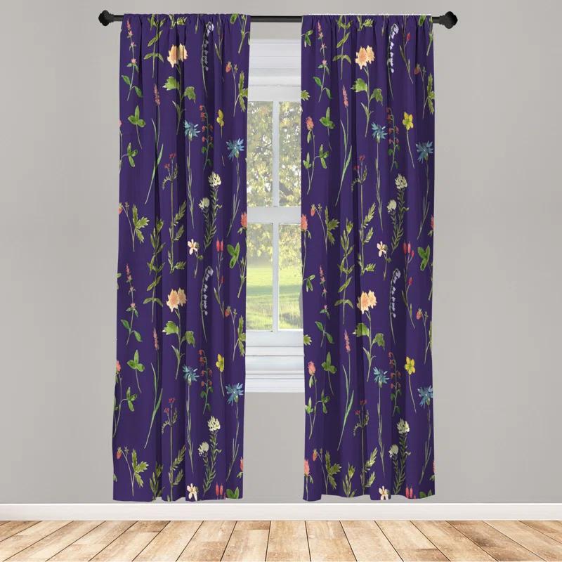 Ambesonne Microfiber Floral Semi-Sheer Rod Pocket Curtain Panels (Set of 2)