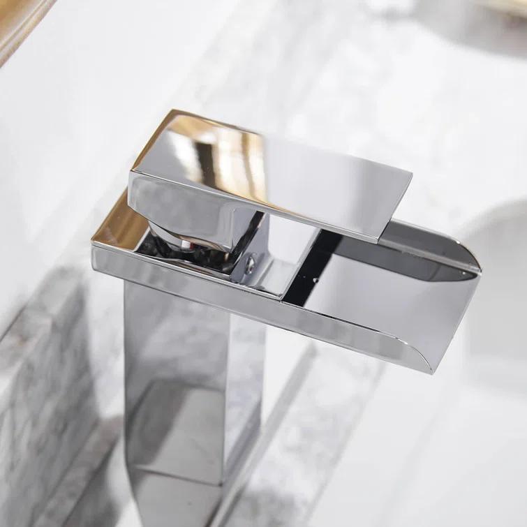 VIBRANTBATH Waterfall Single Hole Single-Handle Low-Arc Bathroom Faucet With Pop-up Drain Assembly in Gold 8009C