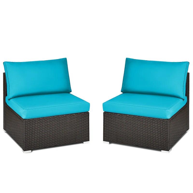 Ivy Bronx Howells 2 Pieces Patio Rattan Armless Sofa Set with Cushions (Set of 2)