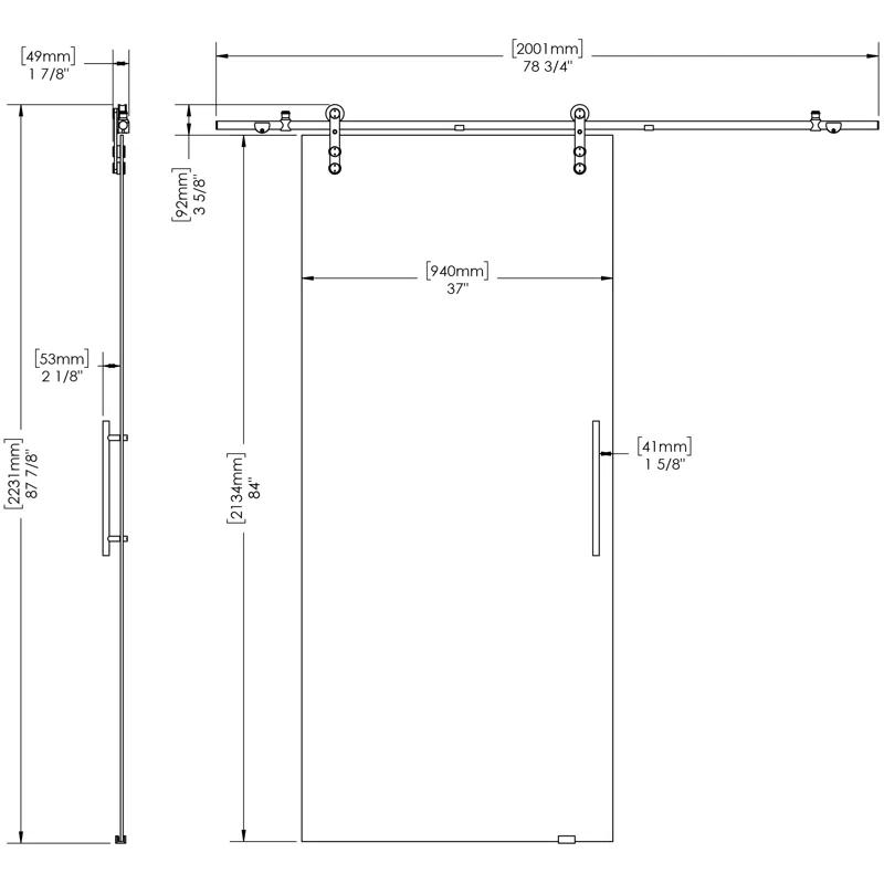 Renin 37'' x 84'' Hollow Glass with Installation Hardware Kit Barn Door