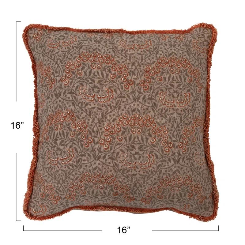 Creative Co-Op Fringed Cotton Reversible Throw Pillow