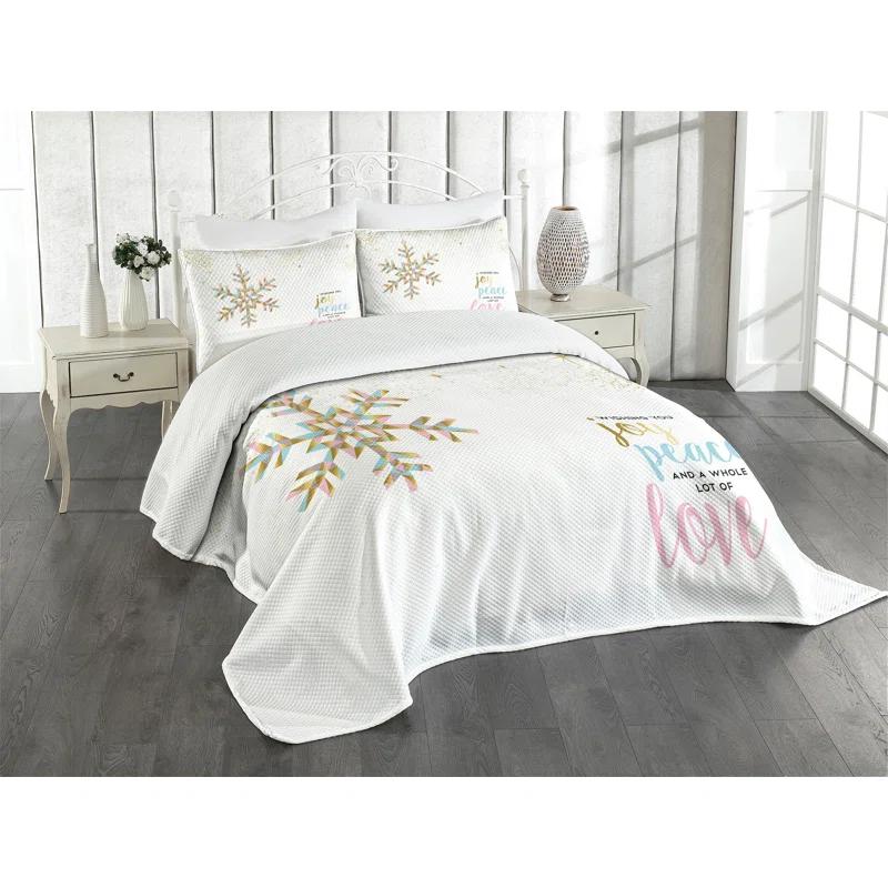 Ambesonne Ambesonne Joy Bedspread Set Christmas Snowflake Love Pale Pink Pale Blue
