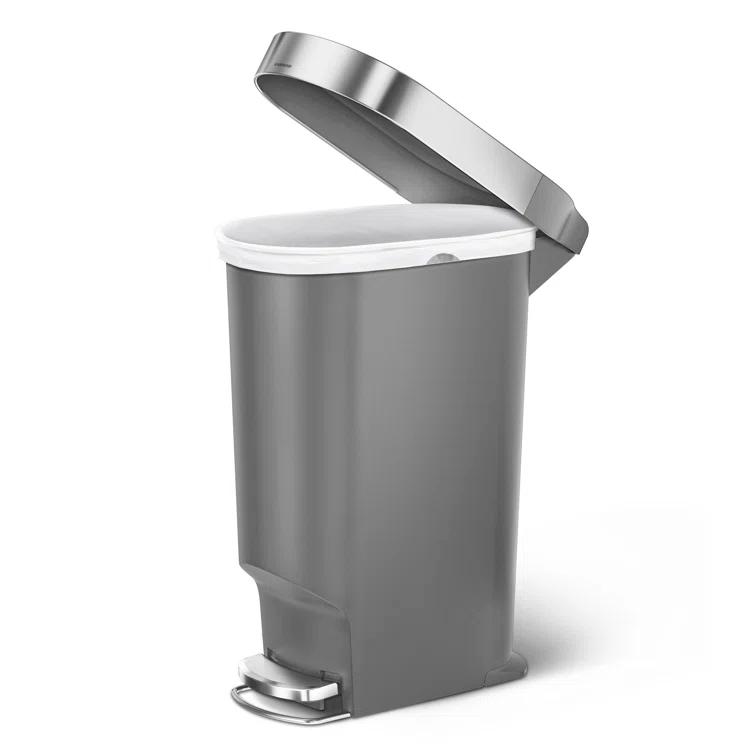 Simplehuman 40 Liter Slim Liner Rim Trash Can, Grey Plastic