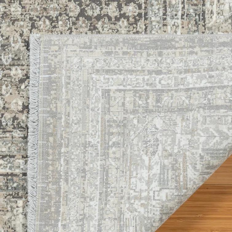 Gertmenian Florance Modica Transitional Oriental Border Floral Dark Gray High-Low Viscose/Acrylic Area Rug