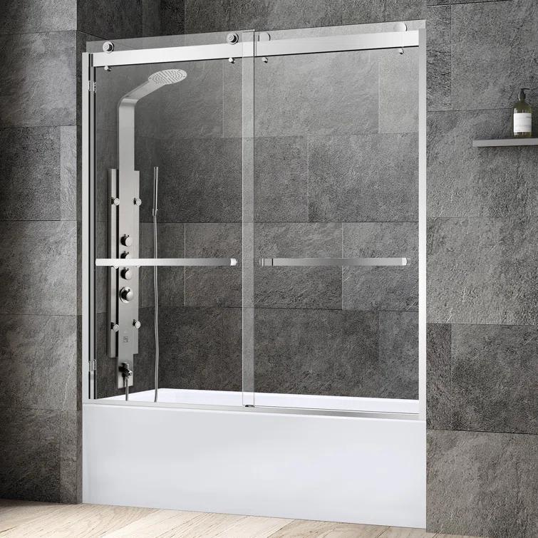 WoodBridge 56-60X62" Double Sliding Tub Door with 3/8" Thickened Upgrade Tempered Glass | Stainless Steel Hardware | Safe, Explosion-Resistant, Clear & Stylish, Sturdy & Durable  SDD6062-B