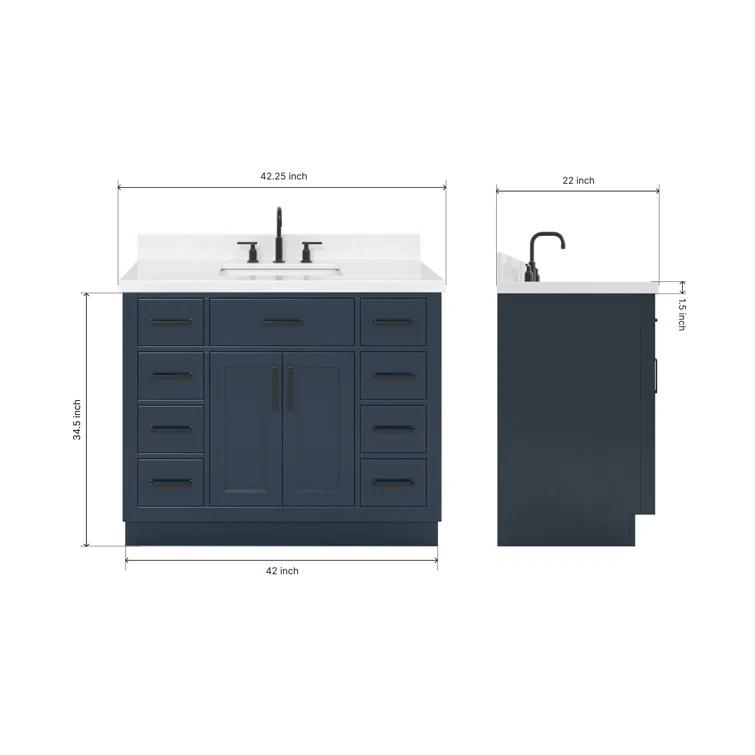 Wildon Home® Tidworth 42'' Solid Wood Single Bathroom Vanity with 1.5'' Carrara Quartz Top, Rectangular Sink