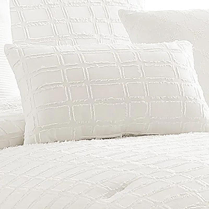 Benjara White Cotton Blend 6 Piece Comforter Set
