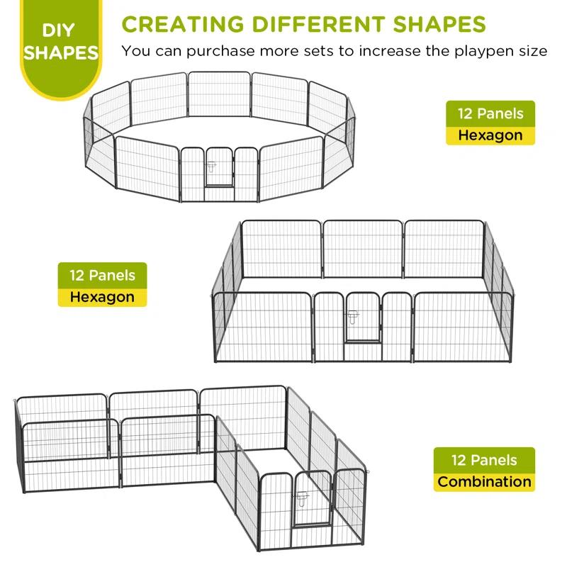 FDW Dog Playpen Indoor 12 Panels Dog Pen For Small And Medium Dogs, Exercise Pen Pet Dog Fence With Doors Pet Puppy Playpen For RV Camping Yard, Black
