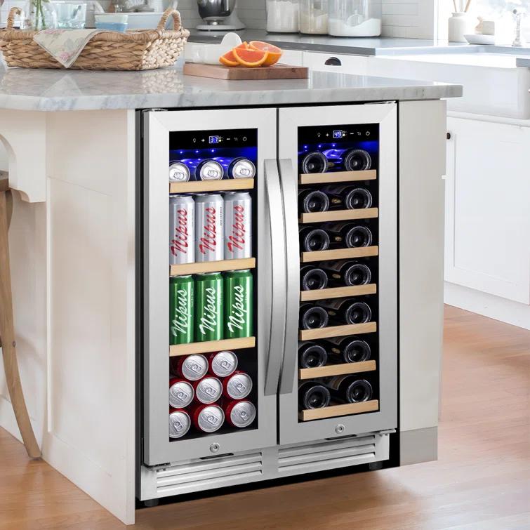 Nipus 24 in. Dual Zone 20-Bottle and 65-Can Beverage & Wine Cooler Four Door Handles Wine Fridge Removable Shelves Classic Series