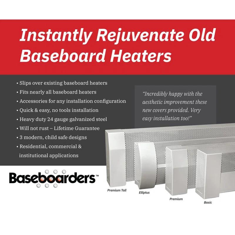 Baseboarders Baseboarders Basic Steel Easy Slip-On Baseboard Heater Cover Coupler - White