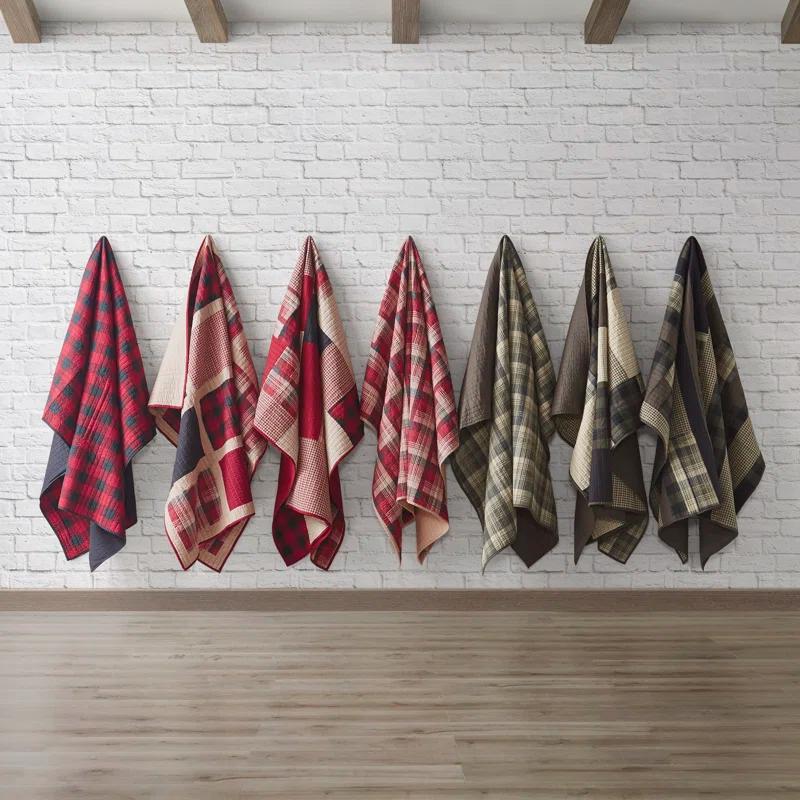 Sunset Red Plaid Cotton Reversible Quilted Throw