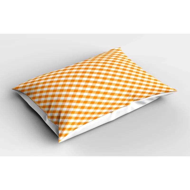 Ambesonne Ambesonne Orange and White Pillow Sham 2 Pack Gingham Checks Orange and White