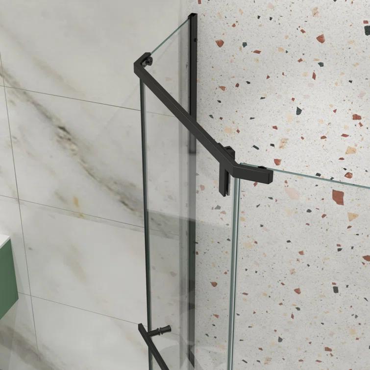 BARONAGE 34.75" W x 72" H Frameless Pivot Tub Door , 1/4" (6mm) Tempered Glass, Neo-Angle Pivot Shower Enclosure Water Repellent  Shower Door，Matte Black