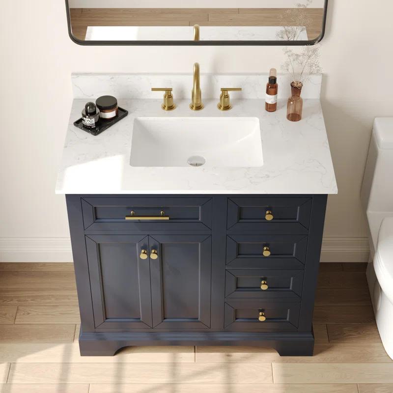 DeerValley Heritage 36'' Fully Assembled Single Bathroom Vanity with Backsplash, 3 Colors Available White/ Navy Blue/ Gray