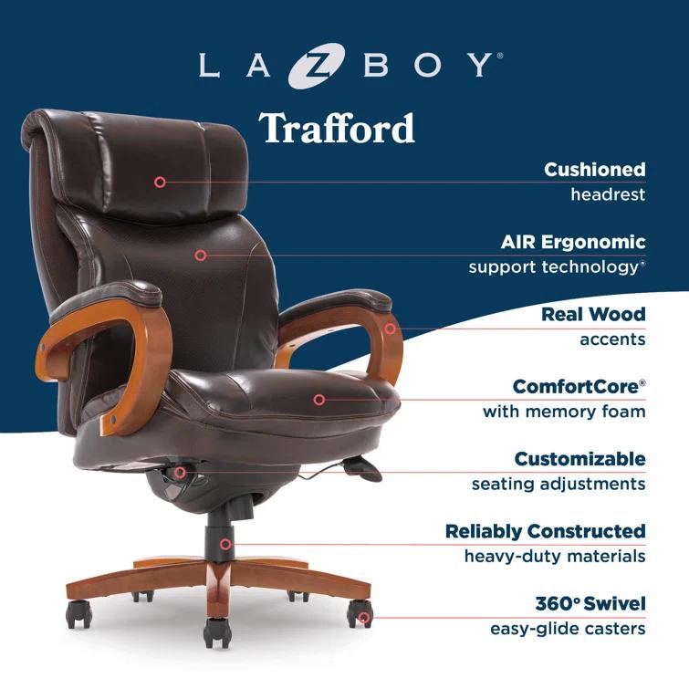 La-Z-Boy Big and Tall Trafford Executive Office Chair with AIR Ergonomic Support Technology, High Back Ergonomic Chair with Lumbar Support, Bonded Leather & Reviews | Wayfair