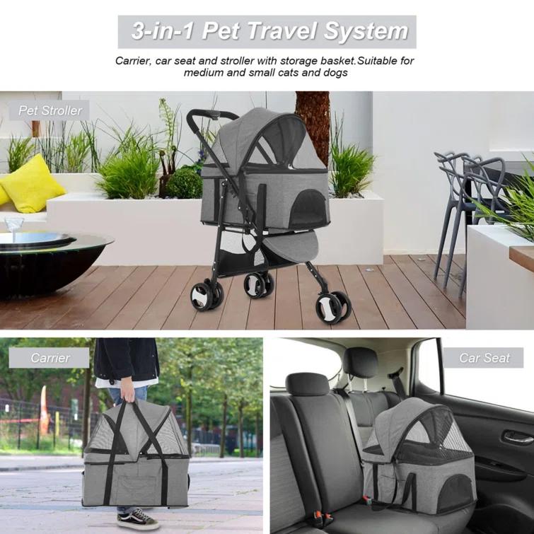 BestPet Foldable Pet Stroller with Detachable Carrier