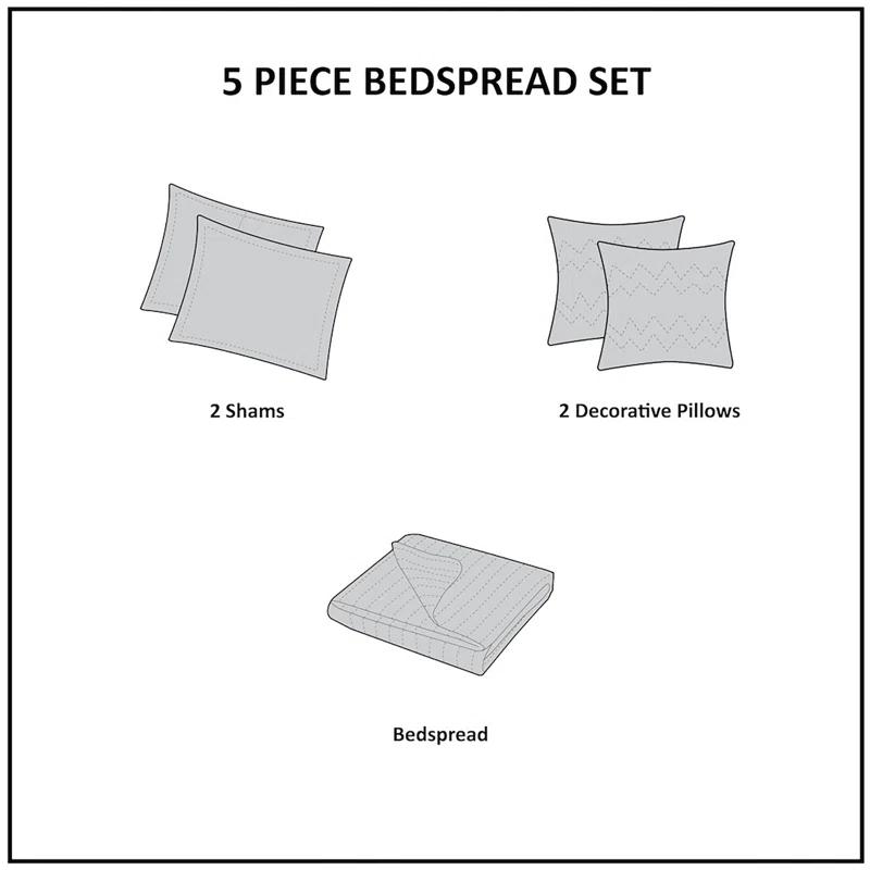 Madison Park Aubrey 5 Piece Jacquard Bedspread Set with Throw Pillows