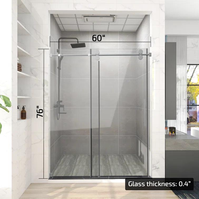 HHK HOME 60'' W 76'' H Frameless Rectangle Shower Enclosure HHKSS04-CH-6076