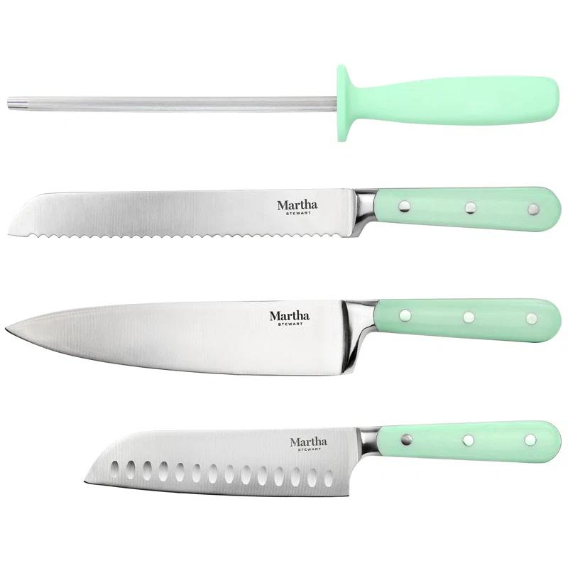 MARTHA STEWART 14-PIECE CUTLERY SET, Green with Wood Block