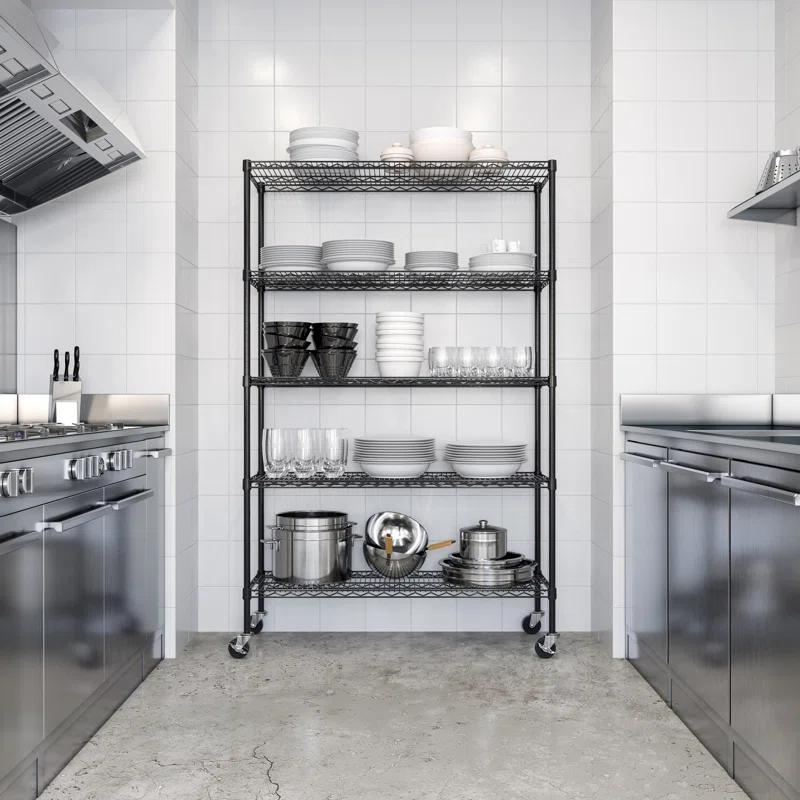 UltraDurable 48'' W x 18" D 5-Tier NSF-Certified Steel Shelving with Wheels