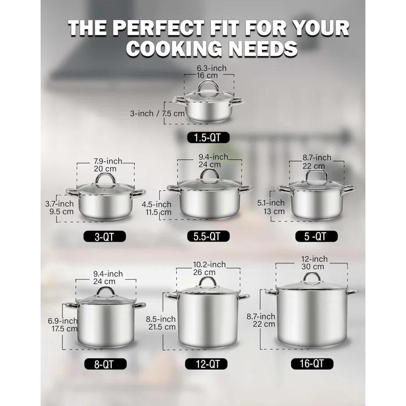 Cook N Home Cook N Home 5.5-quart Sauce Pot Stainless Steel Stockpot With Glass Lid, Basics Saucier Casserole Stock Pot