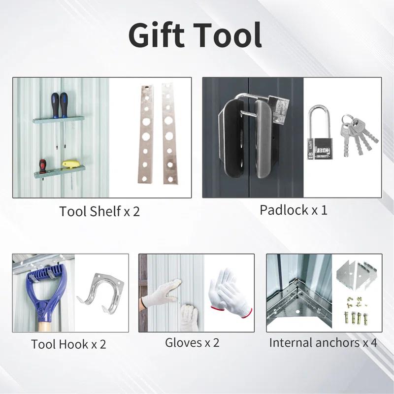 HONGHELEWANG 8Ft X 4Ft Outdoor Metal Storage Shed With Window And Metal Foundation,Gray | Wayfair