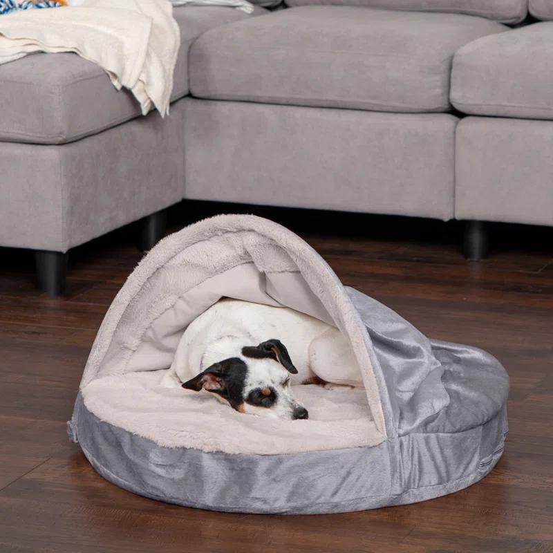 FurHaven Faux Sheepskin Round Hooded Orthopedic Dog Bed