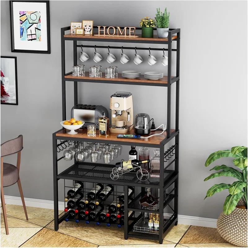 17 Stories Higginsville Wine Bar Cabinet with Outlet and LED Light
