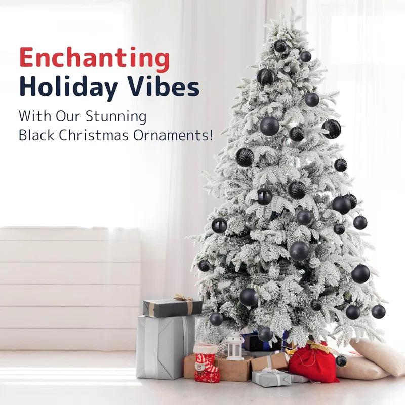 AMIBZ 36-Piece Shatterproof Black,Christmas Balls Set With Hanging Loops For Christmas Tree Decorations