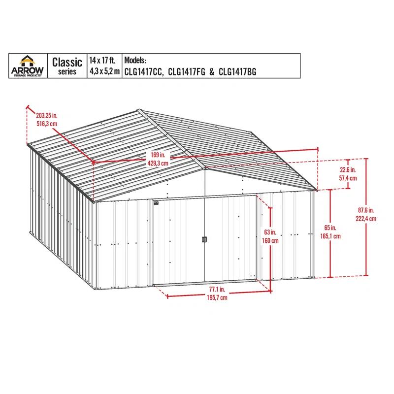 Arrow 14 ft. W x 17 ft. D Galvanized Steel Storage Shed
