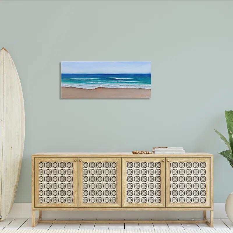 Stupell Industries " Vibrant Blue Beach Coast Ocean Shoreline Panoramic " Painting Print