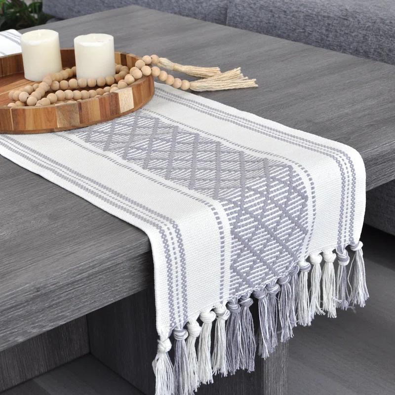 Oveesha Boho Cotton Woven Table Runner With Tassels