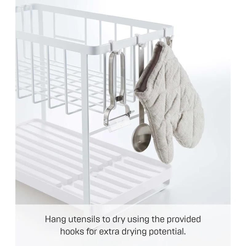 Tower Yamazaki Home Two-Tier Adjustable Dish Drainer Rack, Utensils Holder, Steel, Draining Spout