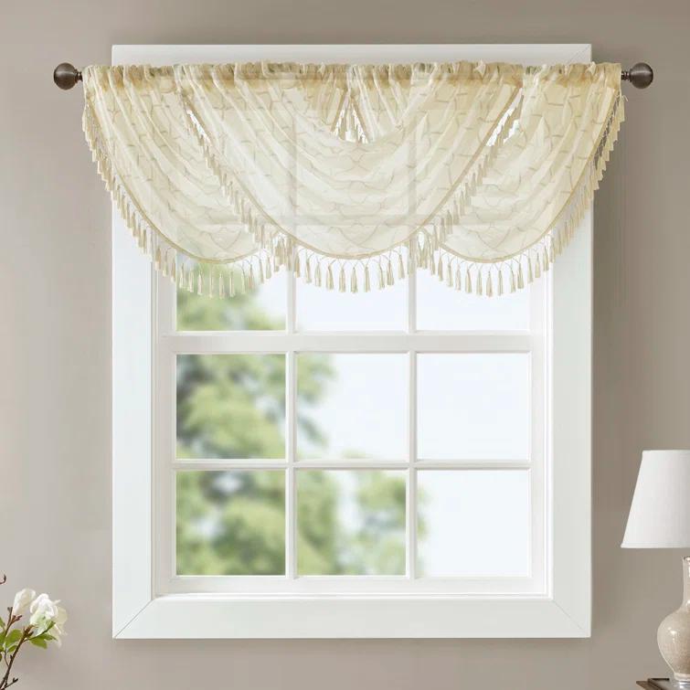 Madison Park Irina Diamond Sheer Embroidered Single Waterfall Valance