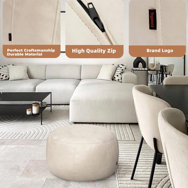 Unstuffed Handmade Moroccan Round Pouf Foot Stool Ottoman Seat Faux Leather Large Storage Bean Bag Floor Chair Foot Rest For Living Room, Bedroom Or Wedding Gifts