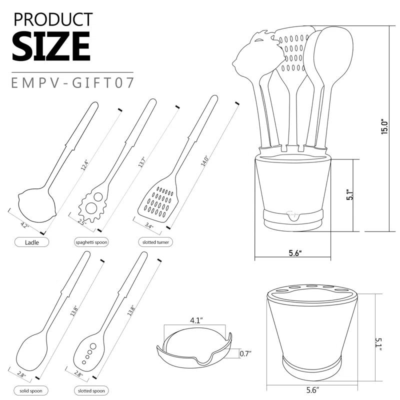 Empava Cooking Gadget Tools Set With K36 Dart Handle, Crock Sets With 5 Pcs Kitchen Utensil With Spoon Rest, Ladle, Spaghetti Spoon, Slotted Turner, Solid Spoon, Slotted Spoon