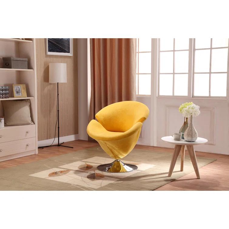 Manhattan Comfort Tulip Velvet Upholstered Swivel Barrel Chair in Yellow