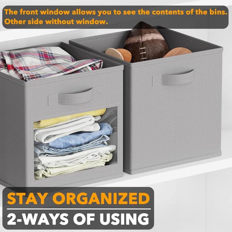SpaceAid 6 Foldable Storage Cubes with Clear Windows, 11-Inch Fabric Bins for Closet, Cubby Shelf, or Cube Storage Organizer
