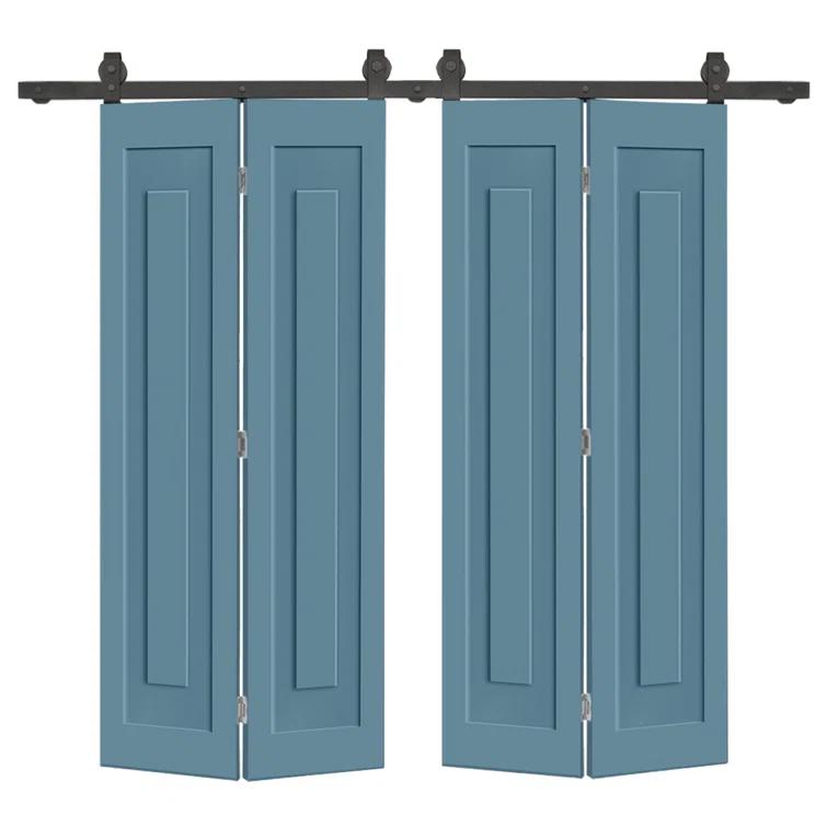 Calhome 3 PANEL Shaker Composite Double Bi-Fold Door with Sliding Barn Door Hardware Kit