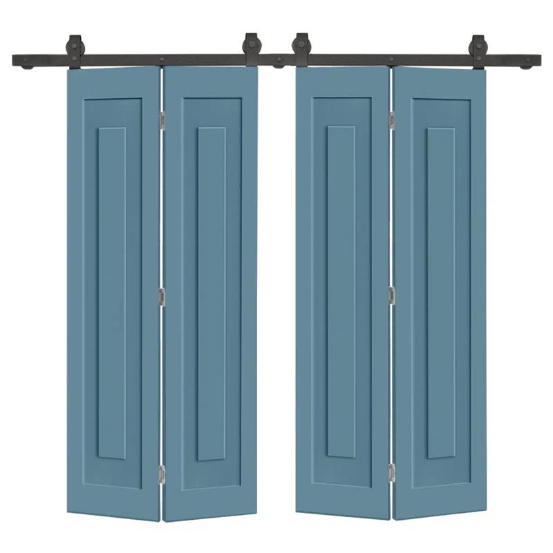 Calhome 3 PANEL Shaker Composite Double Bi-Fold Door with Sliding Barn Door Hardware Kit