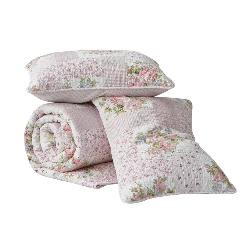 Chezmoi Collection Rosy Cotton Standard Patchwork Quilt Set