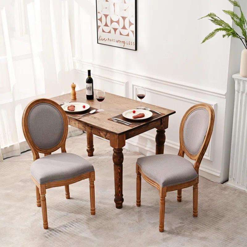 2PC French Country Dining Chairs with Round Back,Solid Wood Legs, Accent Side Chairs