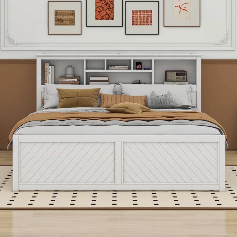 Cosmic King Size Wood Platform Bed With Multi-Storage Headboard, USB And Drawers