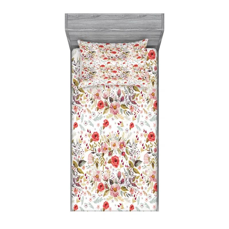Ambesonne Microfiber Floral Sheet Set