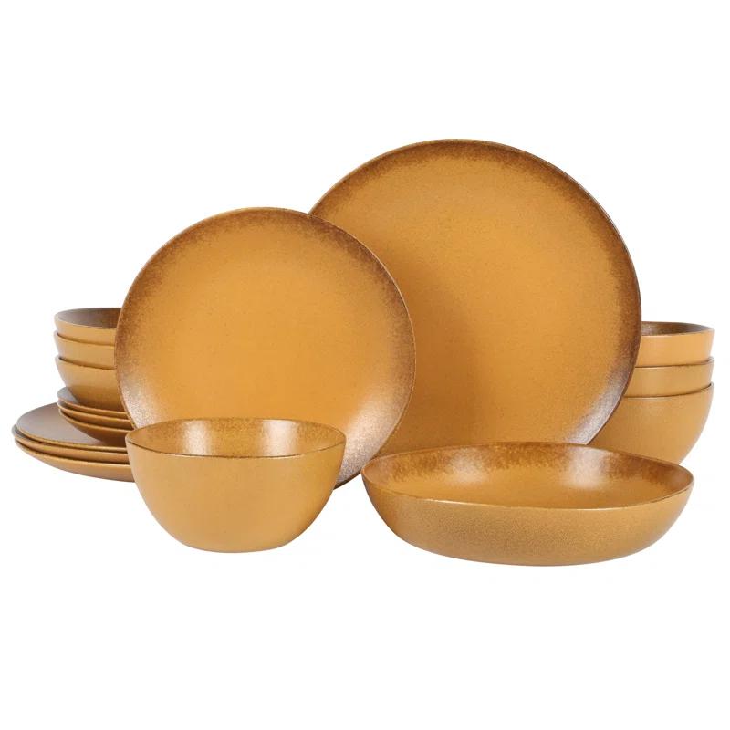 bloomhouse Palermo Sun 16 Piece Stoneware Reactive Glaze Plates and Bowls Dinnerware Set