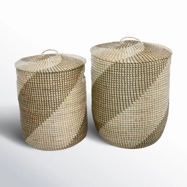 Seagrass Handmade Two Toned Decorative and Functional Storage Basket with Matching Lids