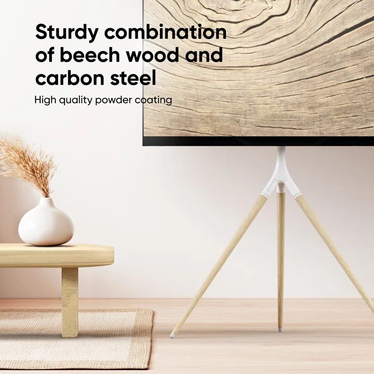 ONKRON Tripod TV Stand Wood for TVs up to 65" and 77 lbs, Swivel Floor Corner TV Stand Adjustable