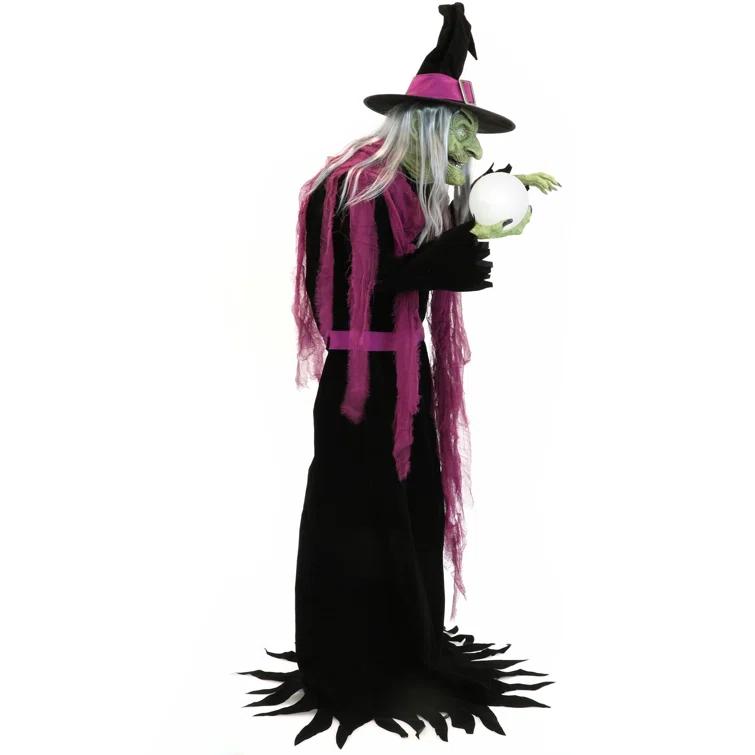 Haunted Hill Farm Haunted Hill Farm 6-Ft. Tall Fortune Teller Witch, Plug-In Motion-Activated Talking Halloween Prop